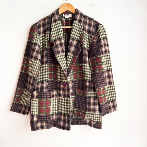 Vintage Sarah Morgan Patchwork Plaid Blazer S - Picture 1 of 6